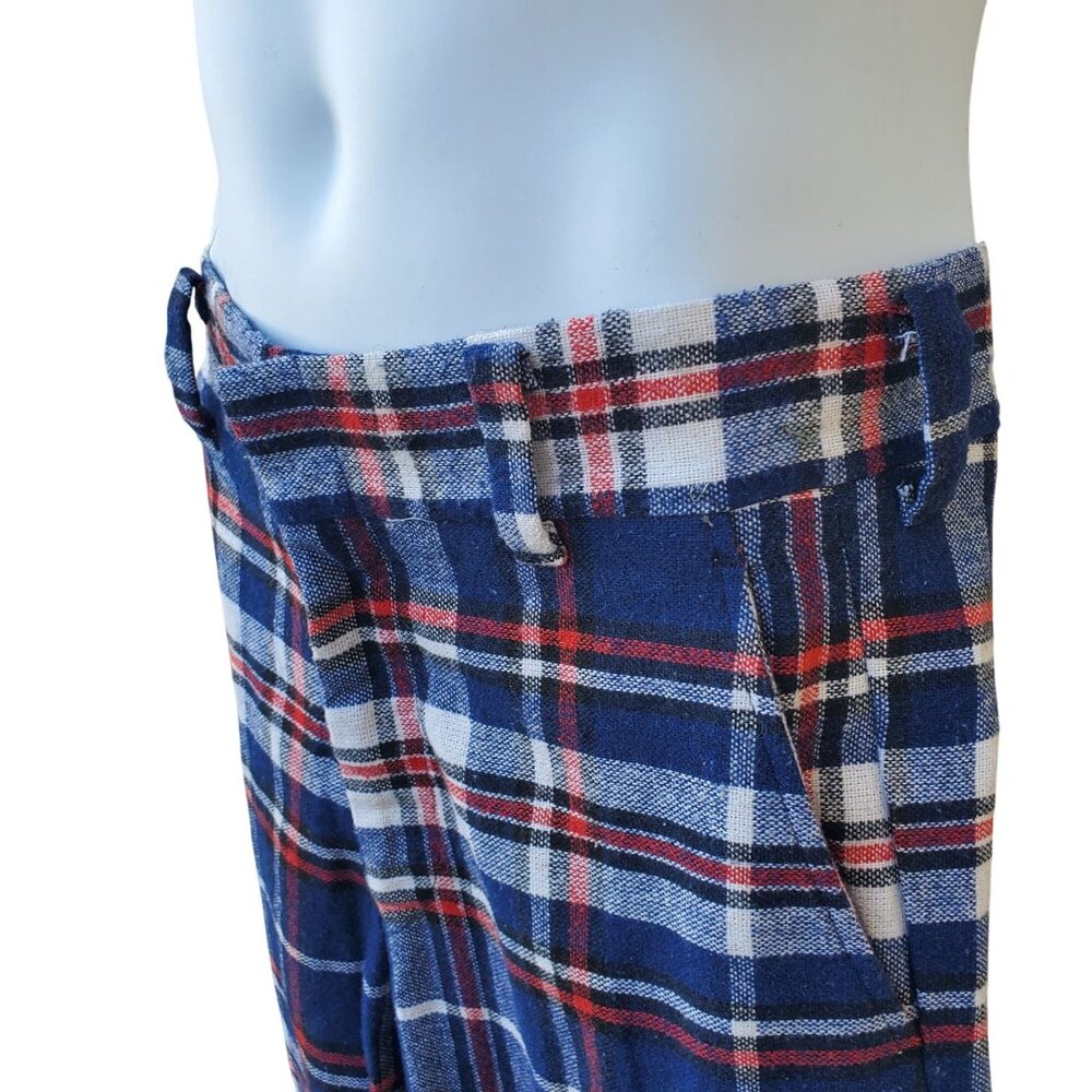 Vintage 60s Mod Pants Women 4 Blue Red White Plaid Flared Cuffed NWOT 29" Waist - Picture 5 of 15